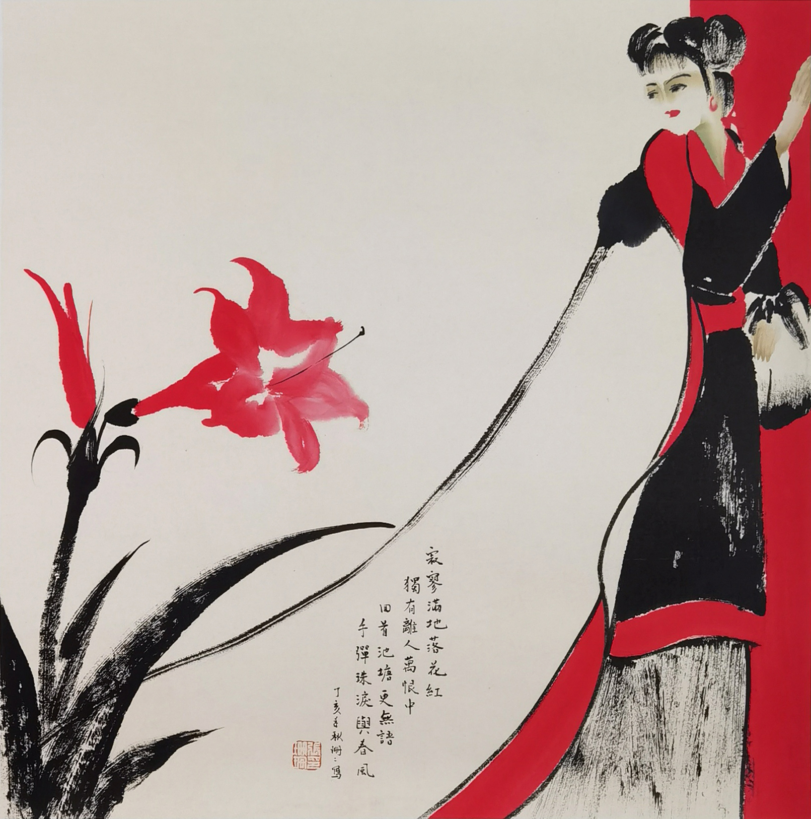 红楼小札-红与黑焦墨写意-司棋-画作者：张珊珊