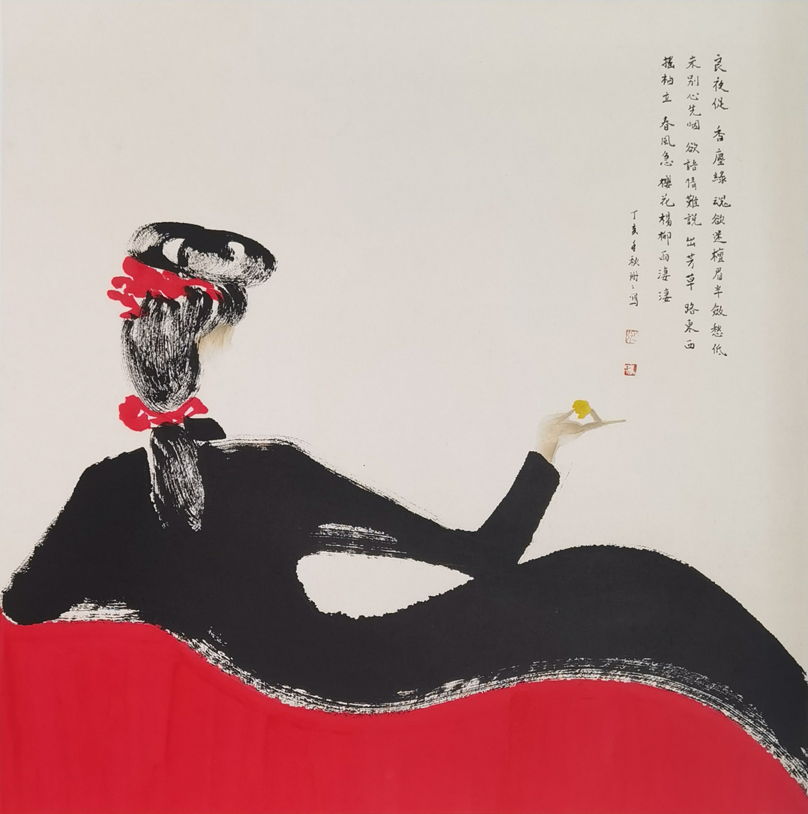 红楼小札-红与黑焦墨写意-尤二姐-画作者：张珊珊